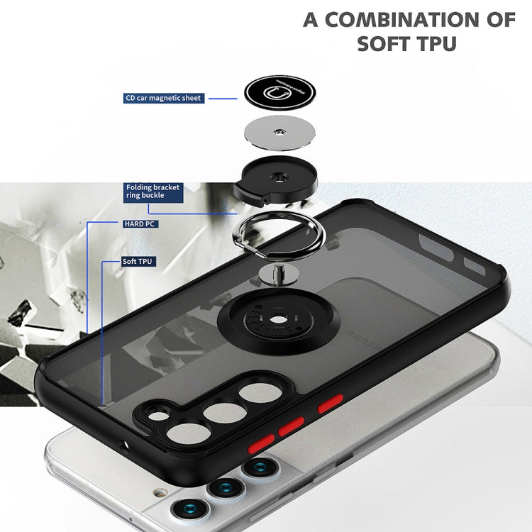 For Samsung Galaxy S23 5G Q Shadow I Ring Kickstand PC and TPU Hybrid Phone Case