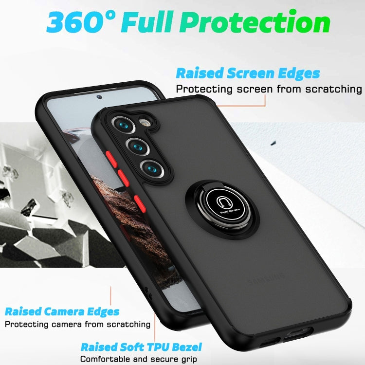 For Samsung Galaxy S23 5G Q Shadow I Ring Kickstand PC and TPU Hybrid Phone Case