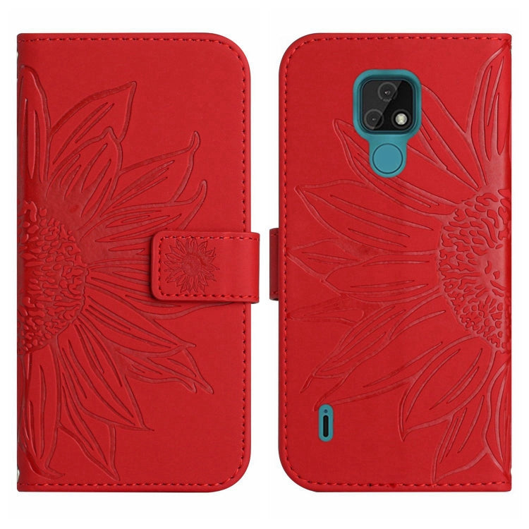 For Motorola Moto E7 Skin Feel Sun Flower Pattern Flip Leather Phone Case with Lanyard