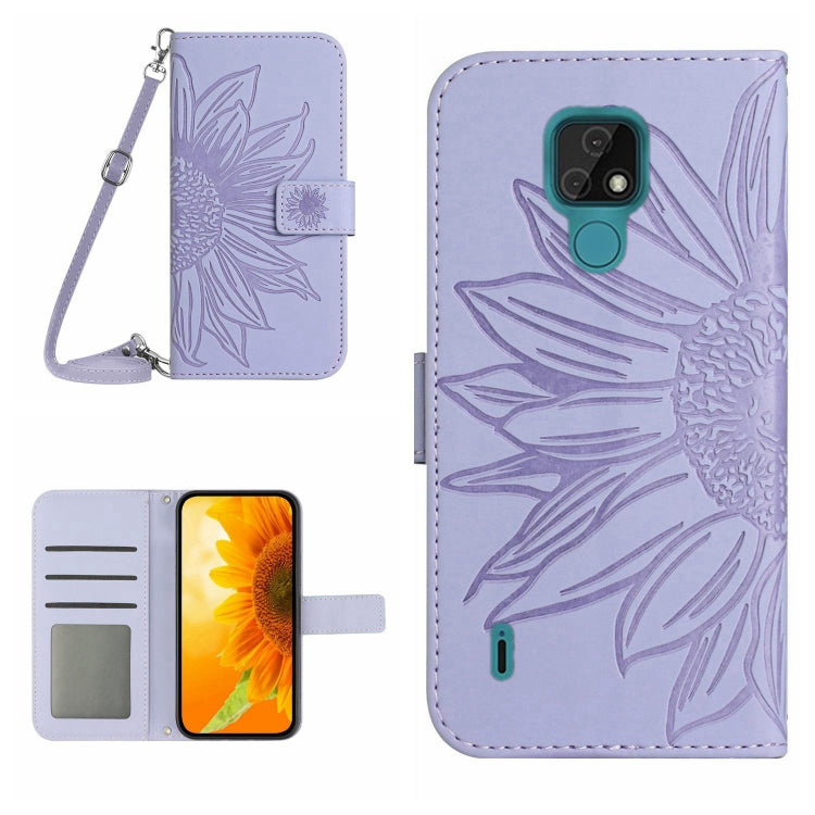 For Motorola Moto E7 Skin Feel Sun Flower Pattern Flip Leather Phone Case with Lanyard