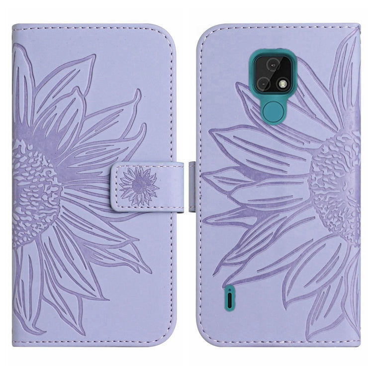 For Motorola Moto E7 Skin Feel Sun Flower Pattern Flip Leather Phone Case with Lanyard