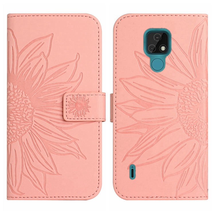 For Motorola Moto E7 Skin Feel Sun Flower Pattern Flip Leather Phone Case with Lanyard