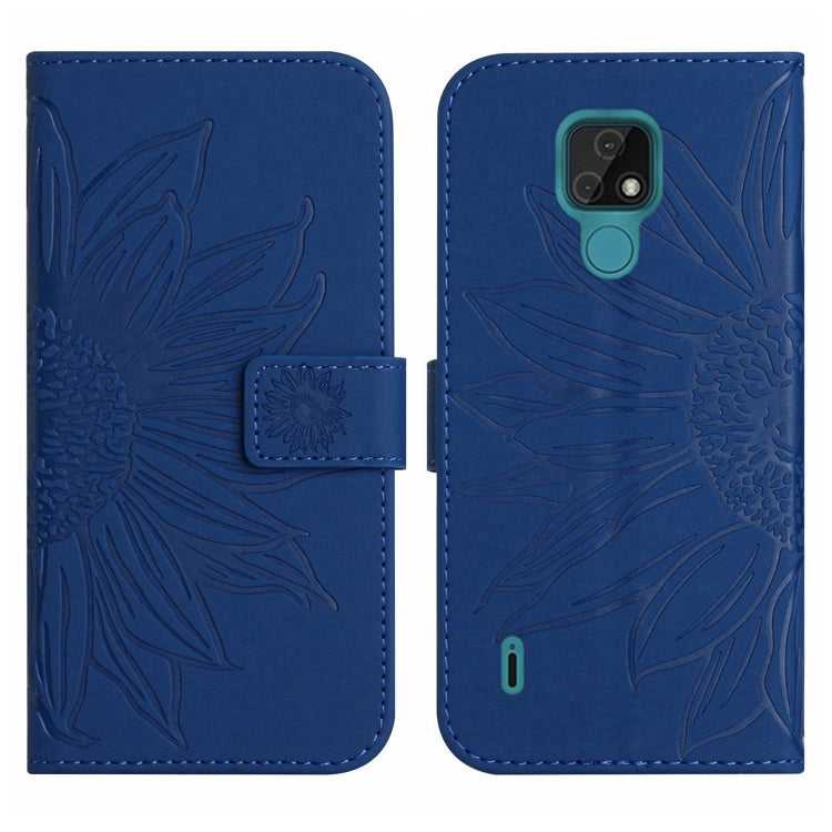 For Motorola Moto E7 Skin Feel Sun Flower Pattern Flip Leather Phone Case with Lanyard