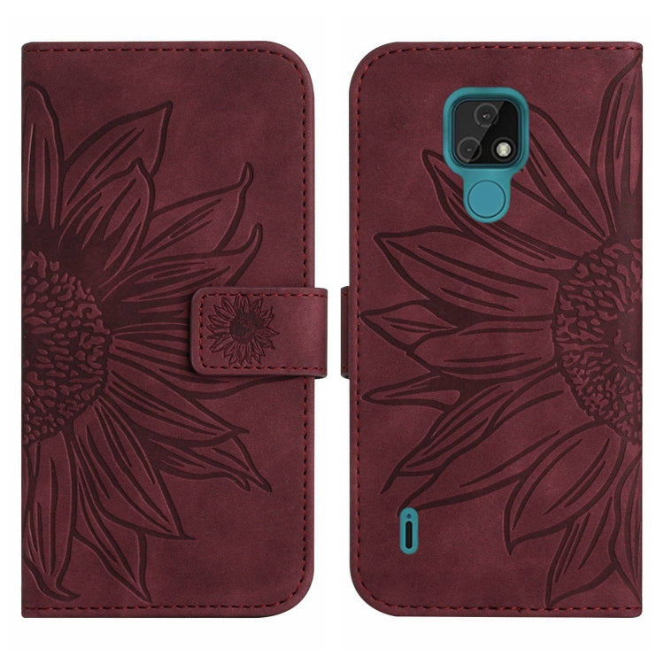 For Motorola Moto E7 Skin Feel Sun Flower Pattern Flip Leather Phone Case with Lanyard