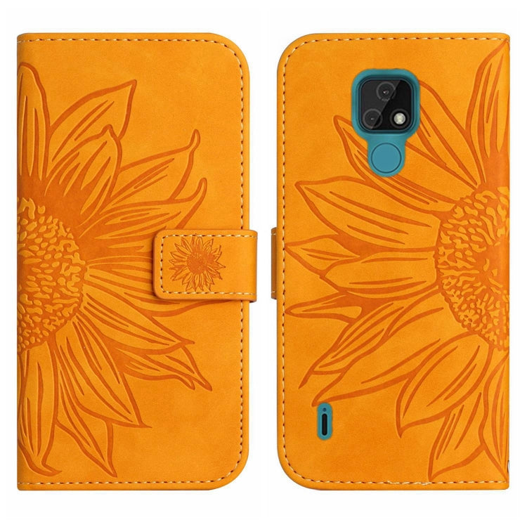 For Motorola Moto E7 Skin Feel Sun Flower Pattern Flip Leather Phone Case with Lanyard