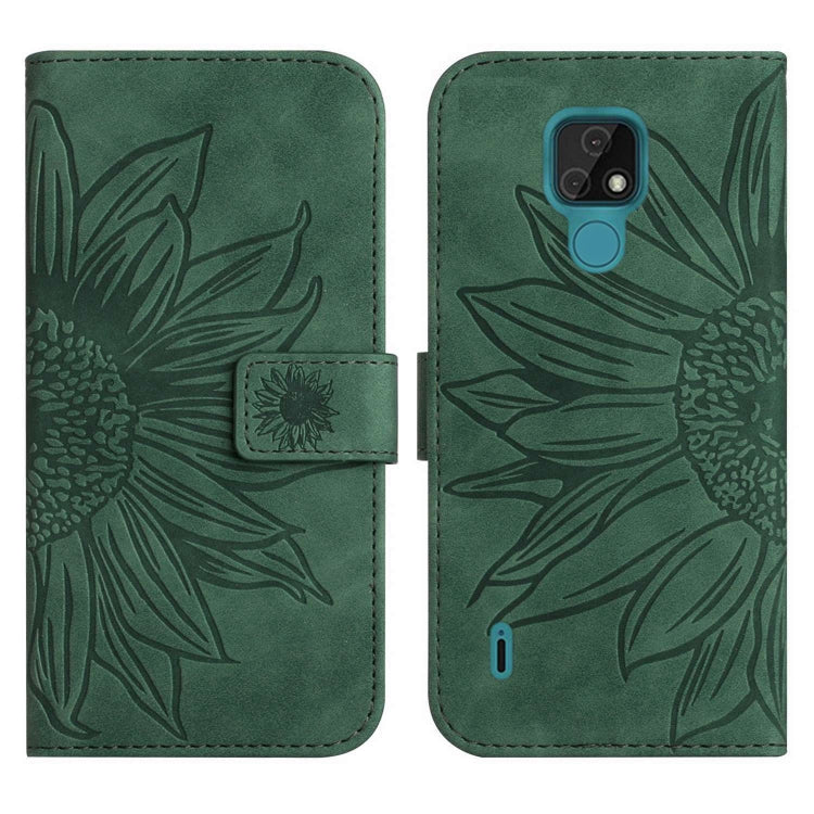 For Motorola Moto E7 Skin Feel Sun Flower Pattern Flip Leather Phone Case with Lanyard