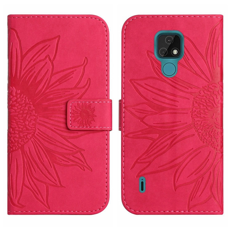 For Motorola Moto E7 Skin Feel Sun Flower Pattern Flip Leather Phone Case with Lanyard
