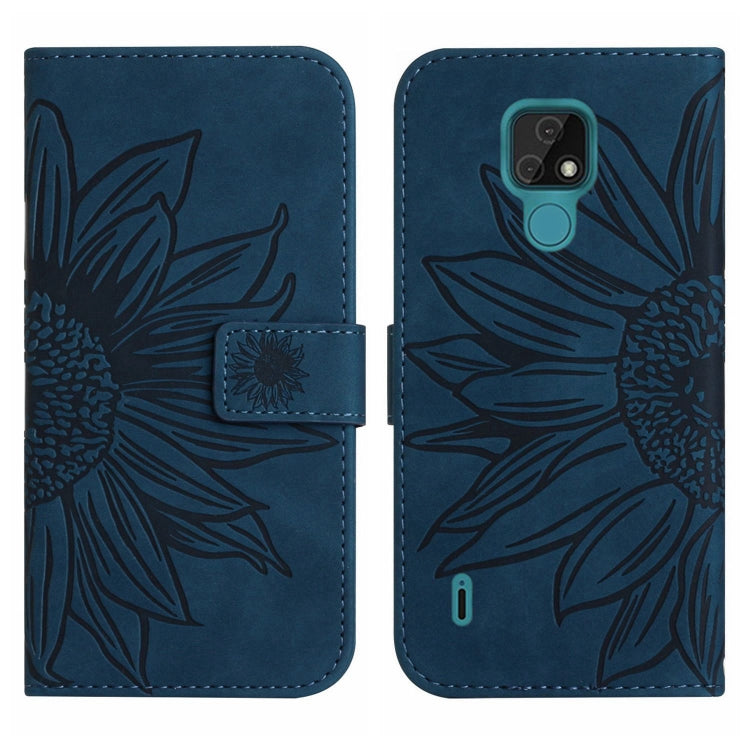 For Motorola Moto E7 Skin Feel Sun Flower Pattern Flip Leather Phone Case with Lanyard