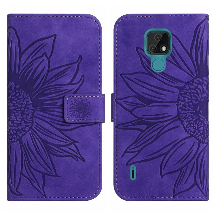 For Motorola Moto E7 Skin Feel Sun Flower Pattern Flip Leather Phone Case with Lanyard