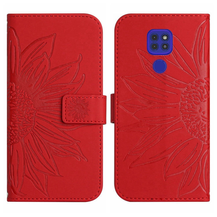 For Motorola Moto E7 Plus/G9/G9 Play Skin Feel Sun Flower Pattern Flip Leather Phone Case with Lanyard