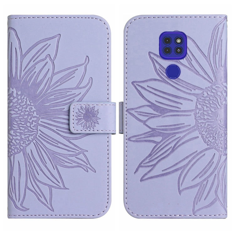 For Motorola Moto E7 Plus/G9/G9 Play Skin Feel Sun Flower Pattern Flip Leather Phone Case with Lanyard