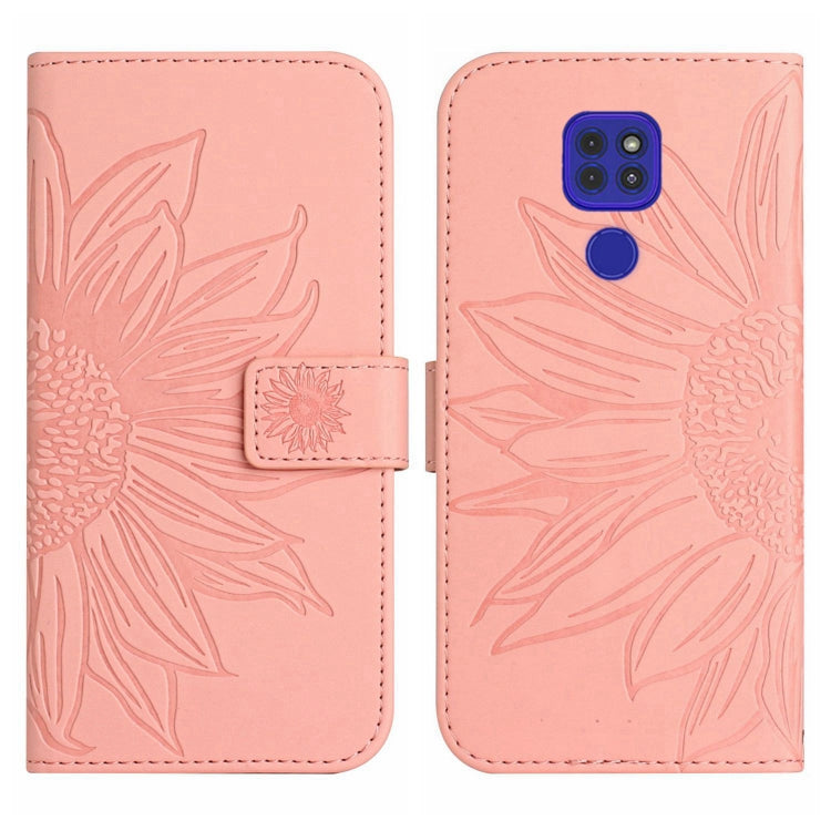 For Motorola Moto E7 Plus/G9/G9 Play Skin Feel Sun Flower Pattern Flip Leather Phone Case with Lanyard