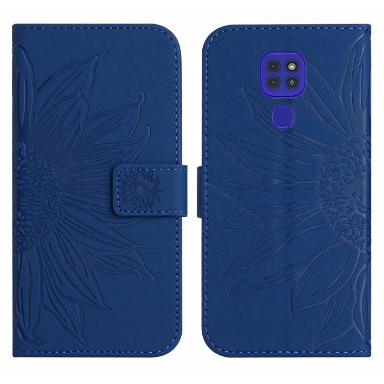 For Motorola Moto E7 Plus/G9/G9 Play Skin Feel Sun Flower Pattern Flip Leather Phone Case with Lanyard