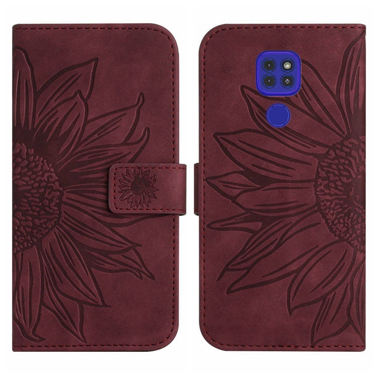 For Motorola Moto E7 Plus/G9/G9 Play Skin Feel Sun Flower Pattern Flip Leather Phone Case with Lanyard