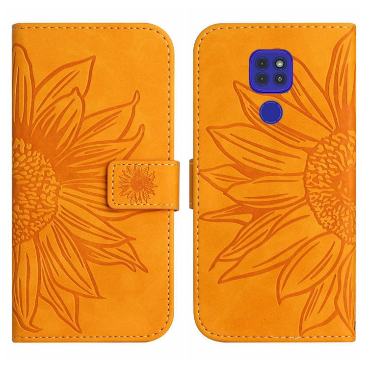 For Motorola Moto E7 Plus/G9/G9 Play Skin Feel Sun Flower Pattern Flip Leather Phone Case with Lanyard
