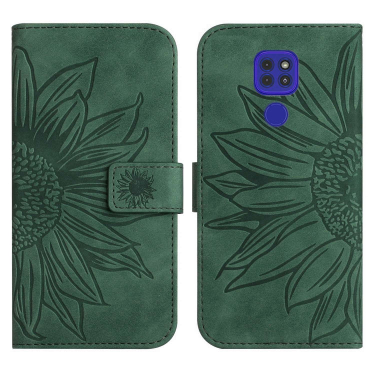 For Motorola Moto E7 Plus/G9/G9 Play Skin Feel Sun Flower Pattern Flip Leather Phone Case with Lanyard