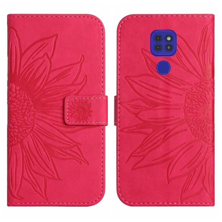 For Motorola Moto E7 Plus/G9/G9 Play Skin Feel Sun Flower Pattern Flip Leather Phone Case with Lanyard