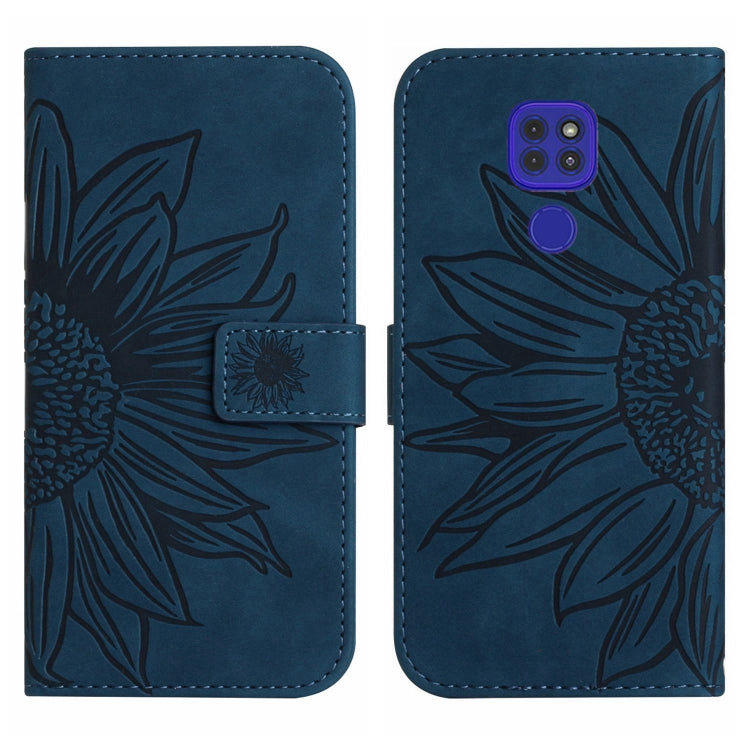 For Motorola Moto E7 Plus/G9/G9 Play Skin Feel Sun Flower Pattern Flip Leather Phone Case with Lanyard