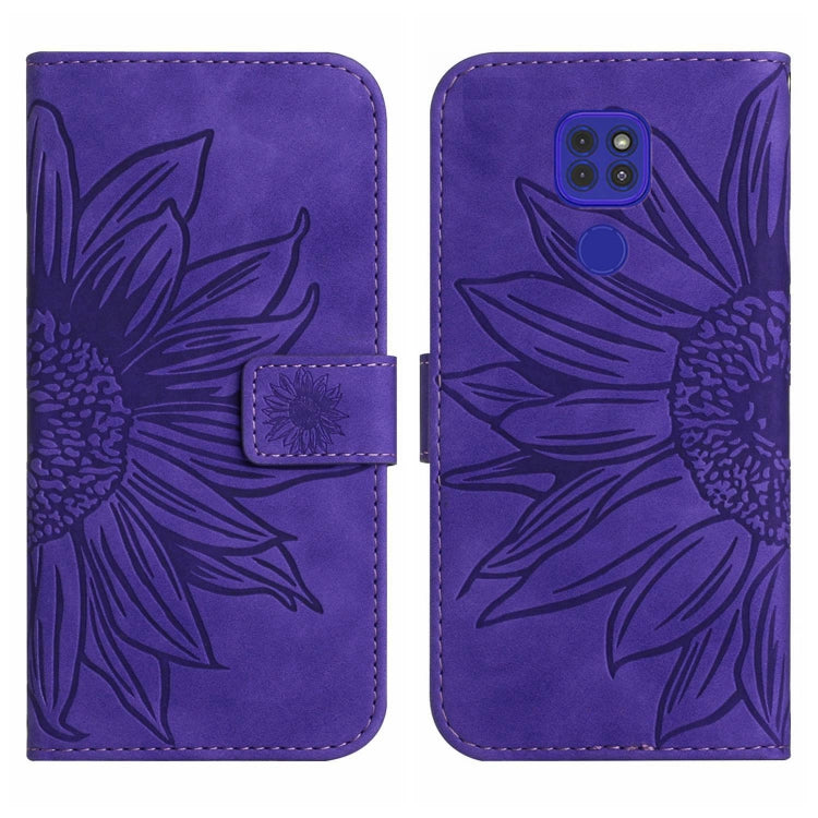 For Motorola Moto E7 Plus/G9/G9 Play Skin Feel Sun Flower Pattern Flip Leather Phone Case with Lanyard