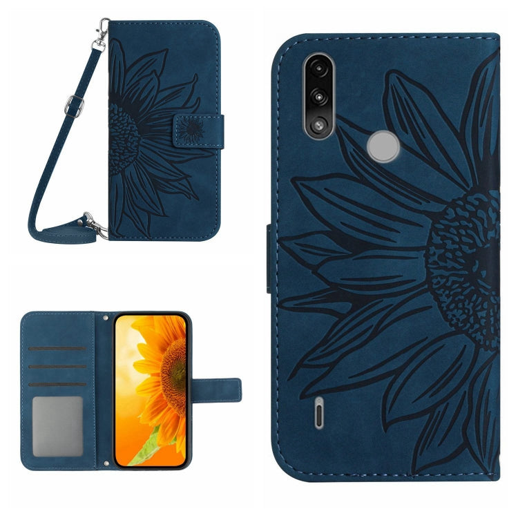 For Motorola Moto E7 Power/E7i Power Skin Feel Sun Flower Pattern Flip Leather Phone Case with Lanyard