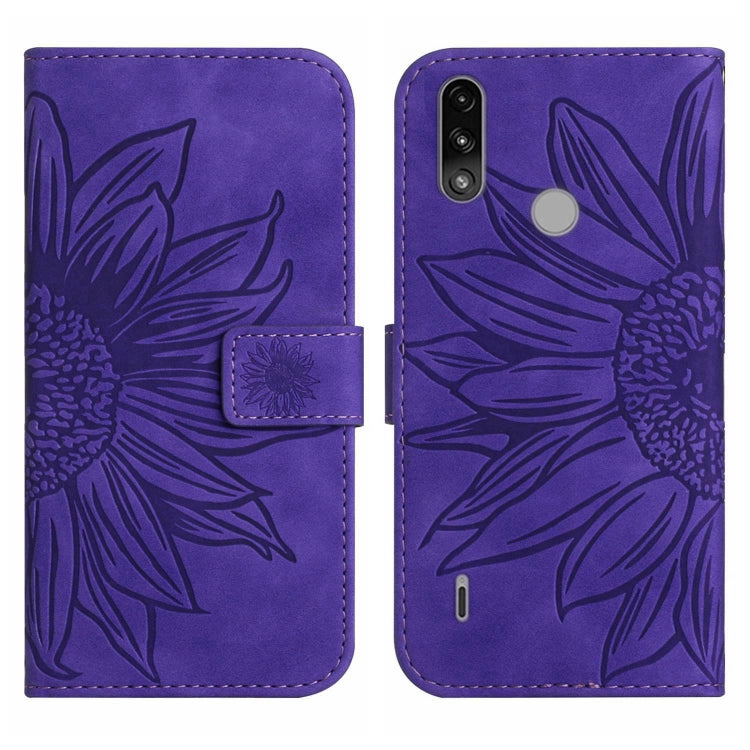 For Motorola Moto E7 Power/E7i Power Skin Feel Sun Flower Pattern Flip Leather Phone Case with Lanyard