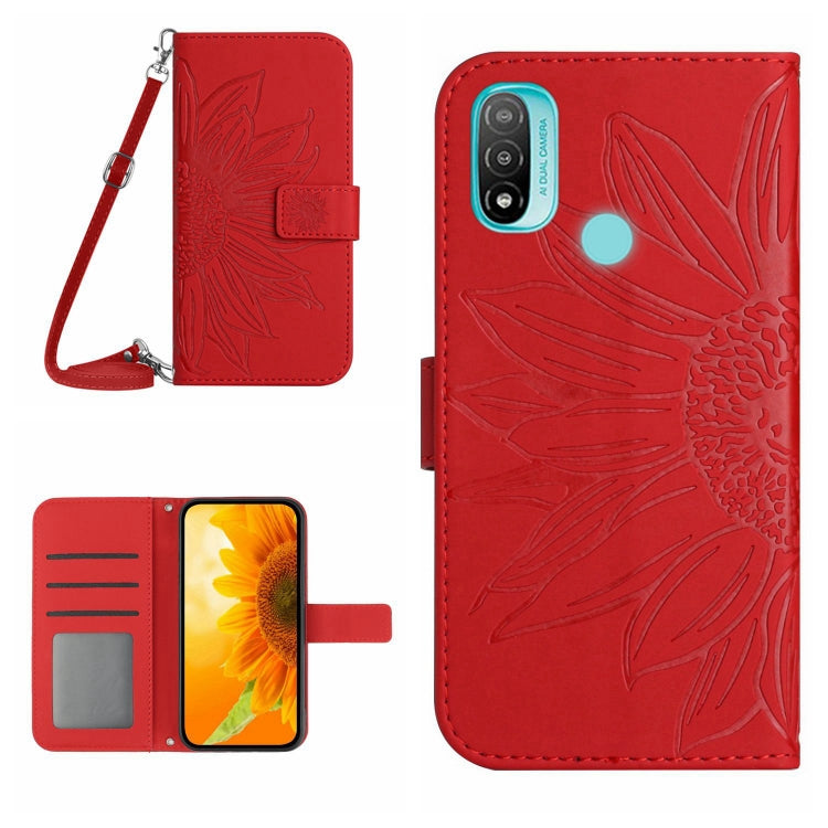 For Motorola Moto E20/E30/E40 Skin Feel Sun Flower Pattern Flip Leather Phone Case with Lanyard