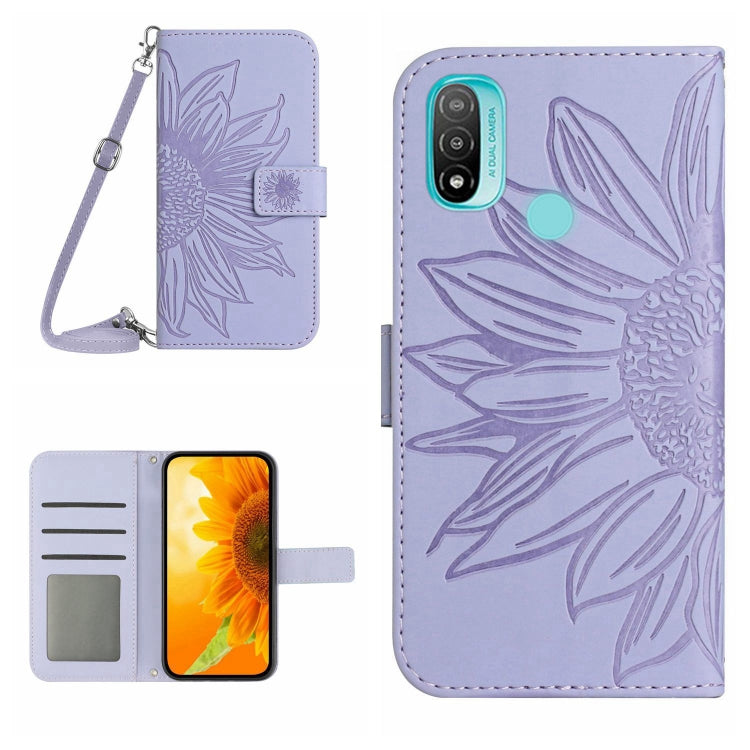 For Motorola Moto E20/E30/E40 Skin Feel Sun Flower Pattern Flip Leather Phone Case with Lanyard