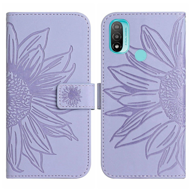 For Motorola Moto E20/E30/E40 Skin Feel Sun Flower Pattern Flip Leather Phone Case with Lanyard