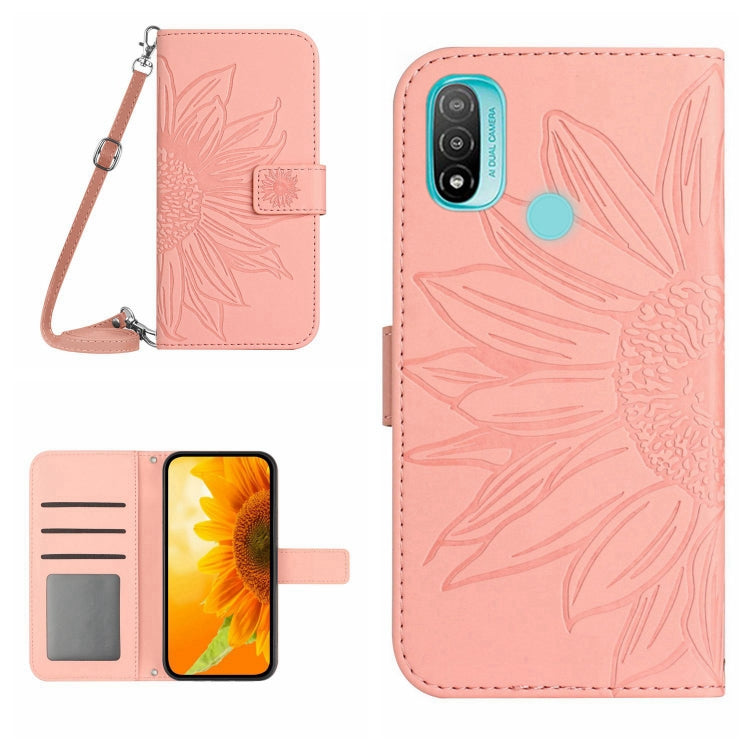 For Motorola Moto E20/E30/E40 Skin Feel Sun Flower Pattern Flip Leather Phone Case with Lanyard