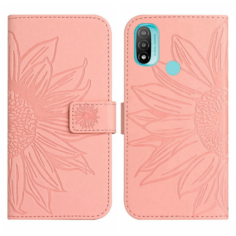 For Motorola Moto E20/E30/E40 Skin Feel Sun Flower Pattern Flip Leather Phone Case with Lanyard