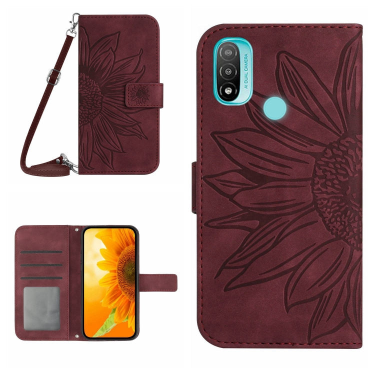 For Motorola Moto E20/E30/E40 Skin Feel Sun Flower Pattern Flip Leather Phone Case with Lanyard