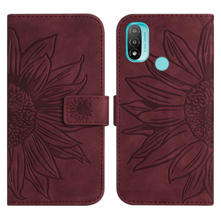 For Motorola Moto E20/E30/E40 Skin Feel Sun Flower Pattern Flip Leather Phone Case with Lanyard