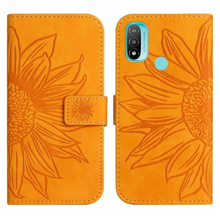 For Motorola Moto E20/E30/E40 Skin Feel Sun Flower Pattern Flip Leather Phone Case with Lanyard