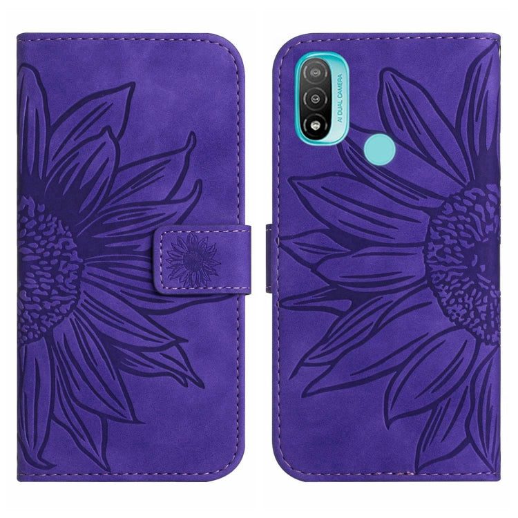 For Motorola Moto E20/E30/E40 Skin Feel Sun Flower Pattern Flip Leather Phone Case with Lanyard