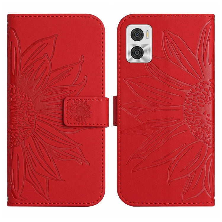 For Motorola Moto E22 4G/E22i 4G Skin Feel Sun Flower Pattern Flip Leather Phone Case with Lanyard