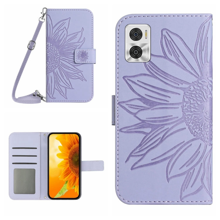 For Motorola Moto E22 4G/E22i 4G Skin Feel Sun Flower Pattern Flip Leather Phone Case with Lanyard