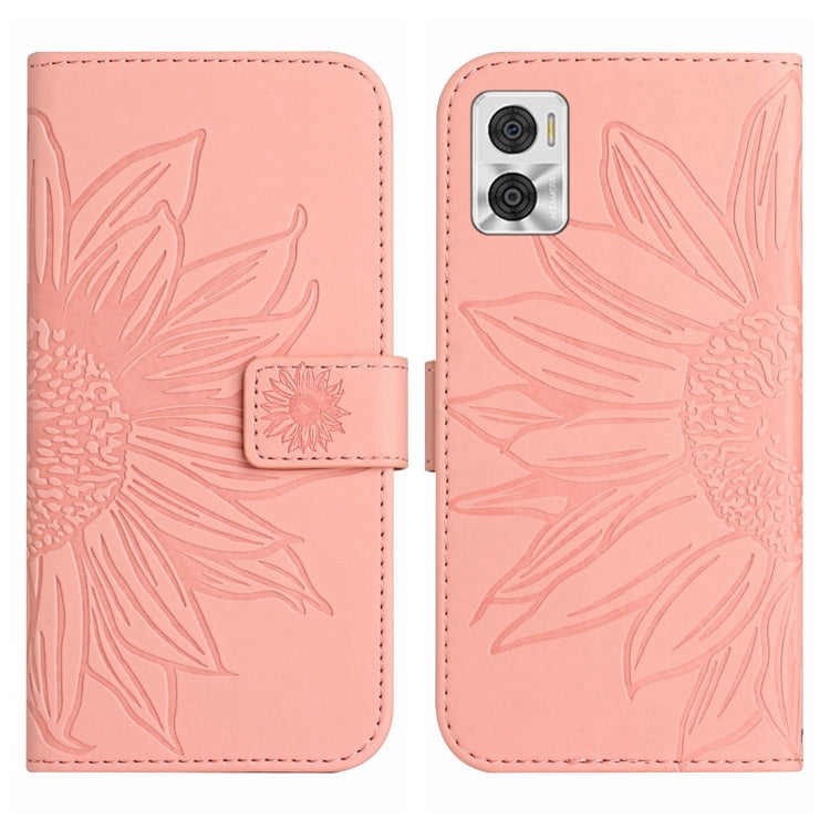 For Motorola Moto E22 4G/E22i 4G Skin Feel Sun Flower Pattern Flip Leather Phone Case with Lanyard