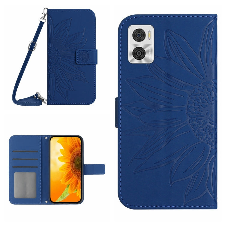 For Motorola Moto E22 4G/E22i 4G Skin Feel Sun Flower Pattern Flip Leather Phone Case with Lanyard