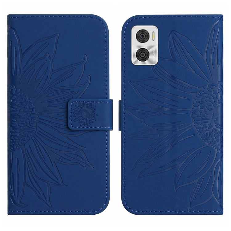For Motorola Moto E22 4G/E22i 4G Skin Feel Sun Flower Pattern Flip Leather Phone Case with Lanyard