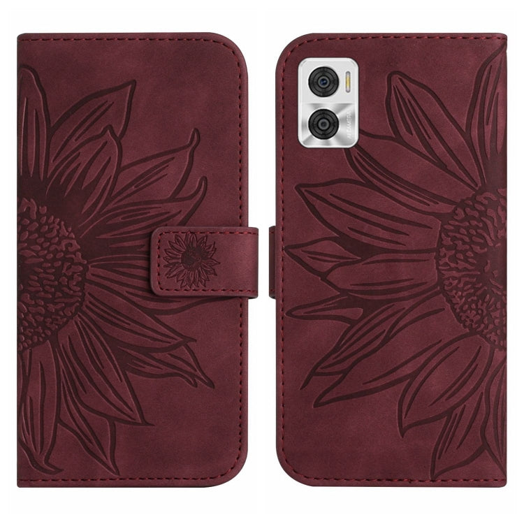 For Motorola Moto E22 4G/E22i 4G Skin Feel Sun Flower Pattern Flip Leather Phone Case with Lanyard