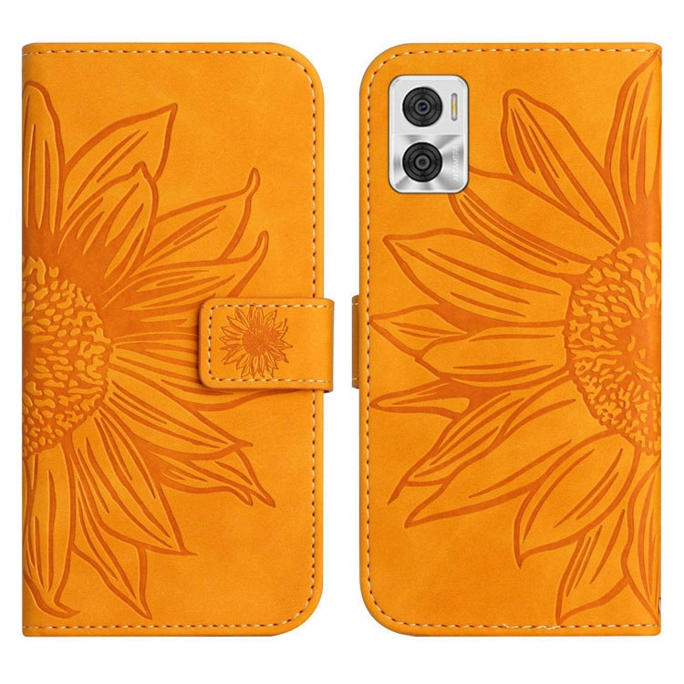For Motorola Moto E22 4G/E22i 4G Skin Feel Sun Flower Pattern Flip Leather Phone Case with Lanyard