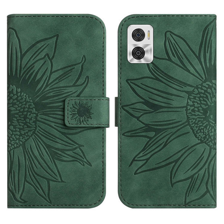 For Motorola Moto E22 4G/E22i 4G Skin Feel Sun Flower Pattern Flip Leather Phone Case with Lanyard