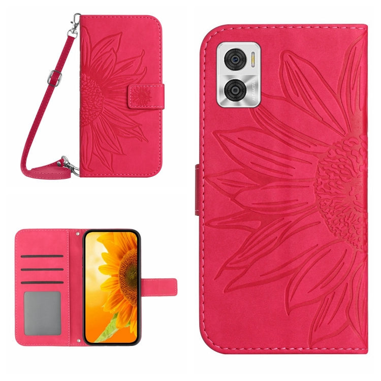 For Motorola Moto E22 4G/E22i 4G Skin Feel Sun Flower Pattern Flip Leather Phone Case with Lanyard