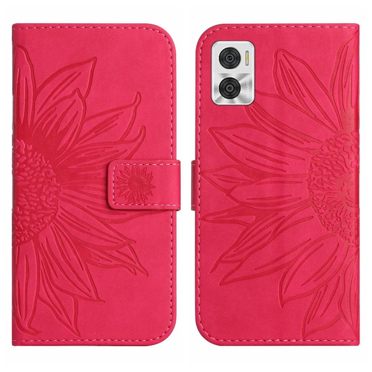 For Motorola Moto E22 4G/E22i 4G Skin Feel Sun Flower Pattern Flip Leather Phone Case with Lanyard