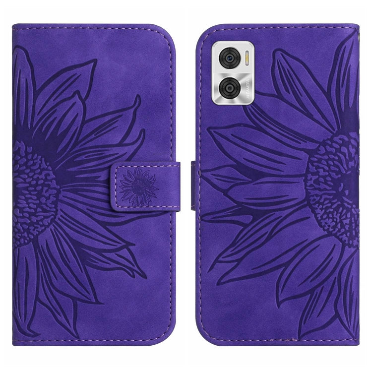 For Motorola Moto E22 4G/E22i 4G Skin Feel Sun Flower Pattern Flip Leather Phone Case with Lanyard