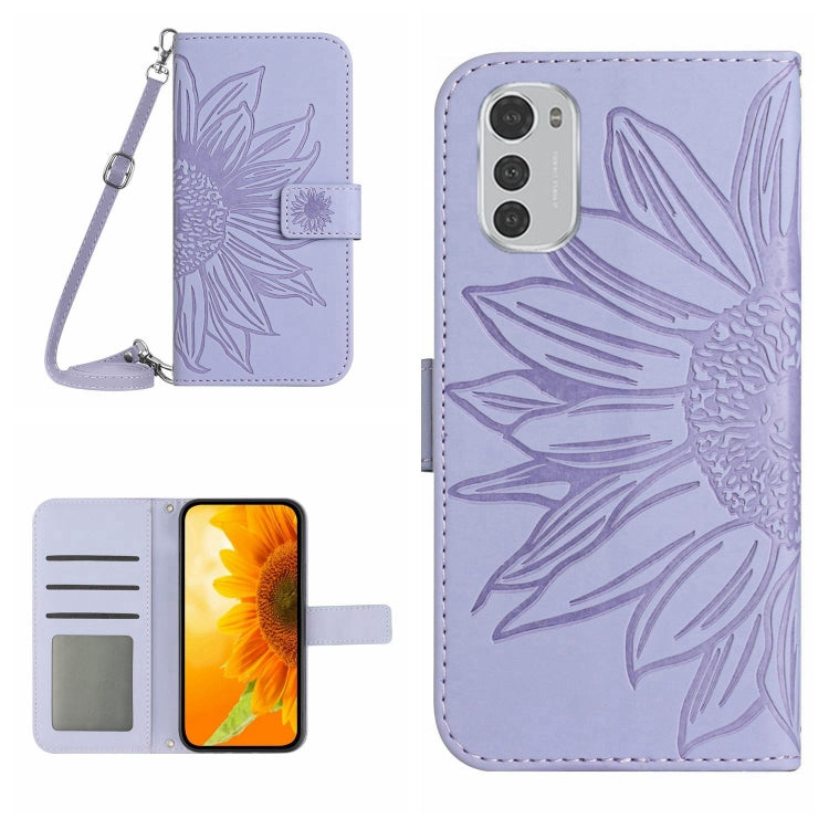 For Motorola Moto E32/E32S Skin Feel Sun Flower Pattern Flip Leather Phone Case with Lanyard