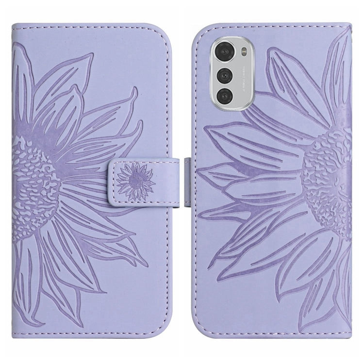For Motorola Moto E32/E32S Skin Feel Sun Flower Pattern Flip Leather Phone Case with Lanyard