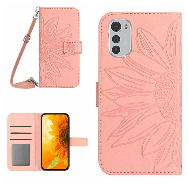 For Motorola Moto E32/E32S Skin Feel Sun Flower Pattern Flip Leather Phone Case with Lanyard