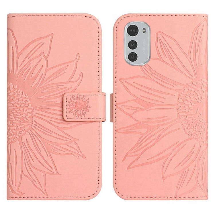For Motorola Moto E32/E32S Skin Feel Sun Flower Pattern Flip Leather Phone Case with Lanyard