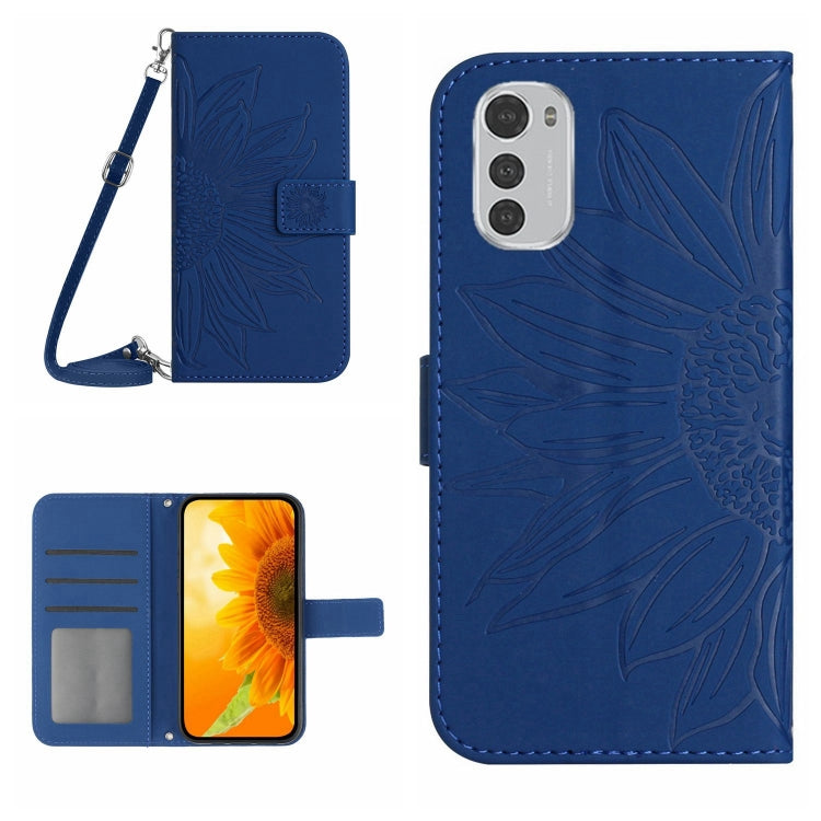 For Motorola Moto E32/E32S Skin Feel Sun Flower Pattern Flip Leather Phone Case with Lanyard
